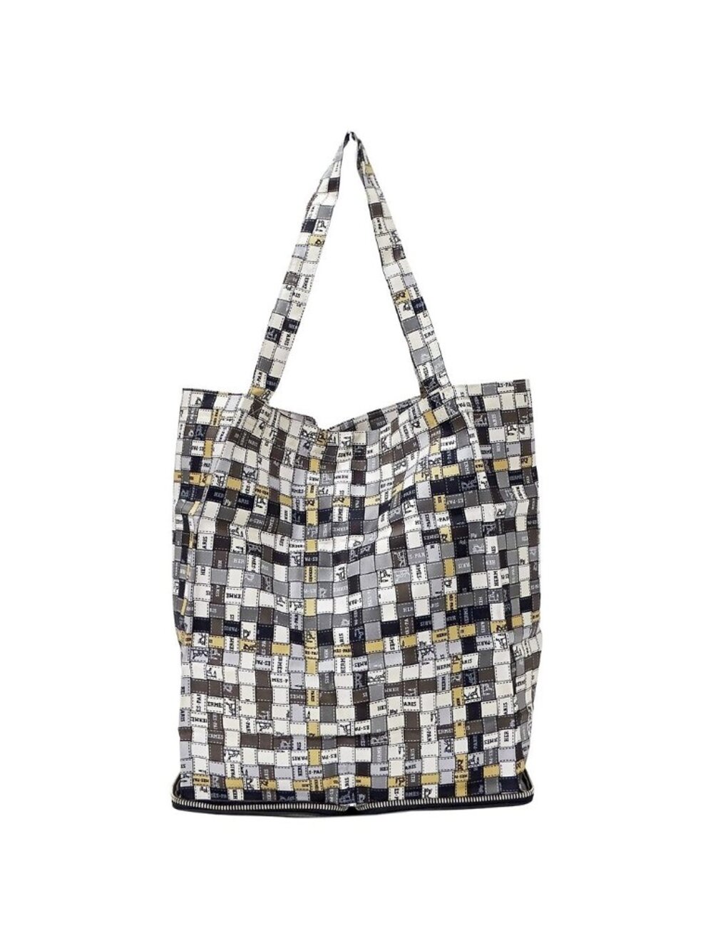 Hermes Silky Pop Tote Bag Silk Buffalo Skipper Gray Beige Black Bolduc Ribbon